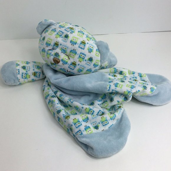 Baby Ganz Sleepy Time Bear Lovey Security Blanket Owl Green Blue Brown White - Picture 8 of 12